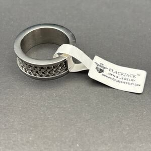 Blackjack BJR89W Men’s Stainless Steel Carbon Fiber Double Curb Link Ring SZ#10